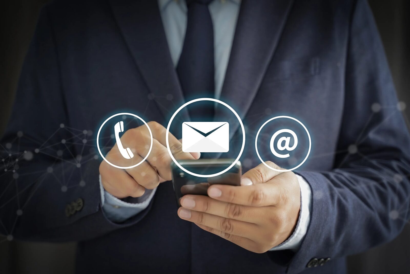 Contact symbols displayed beside a mobile phone